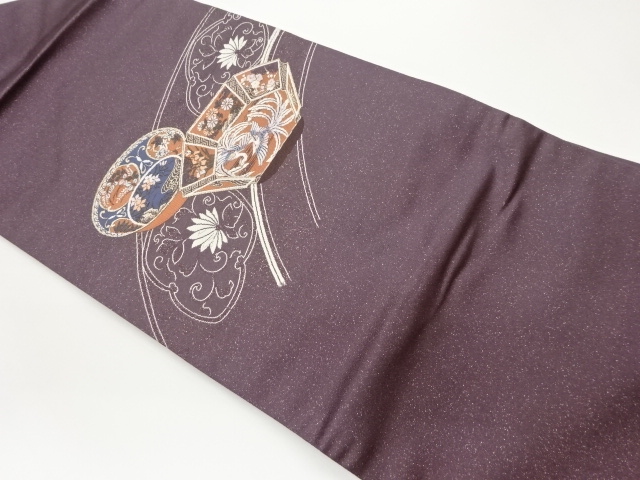 鳳凰に草花・曲線模様織出し名古屋帯